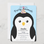 Invitation Jour d'anniversaire des enfants de pingouins migno (Devant)
