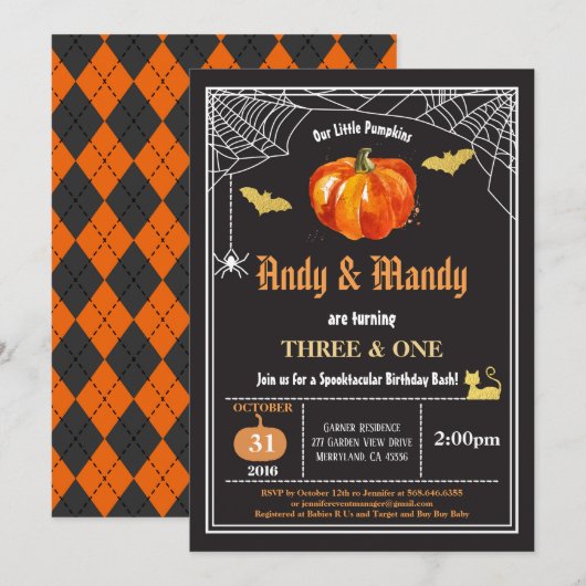 Invitation Jour d'anniversaire des enfants d'Halloween (Devant / Derrière)