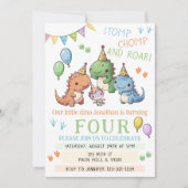 Invitation Jour d'anniversaire Dinosaures coloré d'aquarelle (Devant)