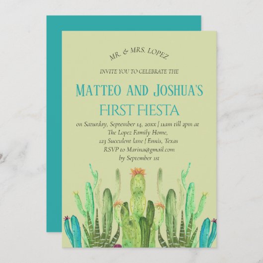 Invitation Jour d'anniversaire du Cactus Boy First (Devant / Derrière)