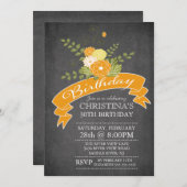 Invitation Jour d'anniversaire du Chalkboard moderne Orange F (Devant / Derrière)