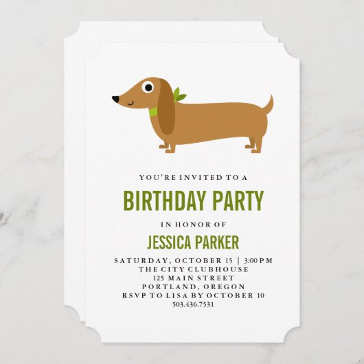 Invitation Jour d'anniversaire du chien chiot mignonne Dachsh (Devant / Derrière)