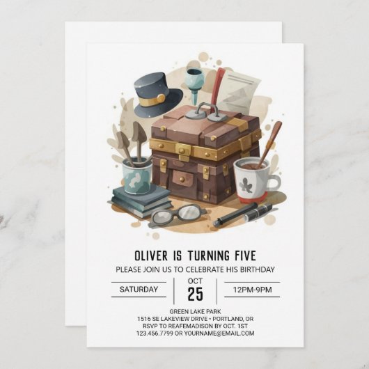 Invitation Jour d'anniversaire du détective modifiable modern (Devant / Derrière)