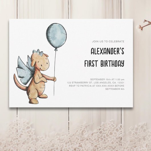 Invitation Jour d'anniversaire du dragon d'aquarelle mignonne