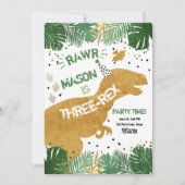 Invitation Jour d'anniversaire du garçon d'or Dinosaur T-Rex (Devant)