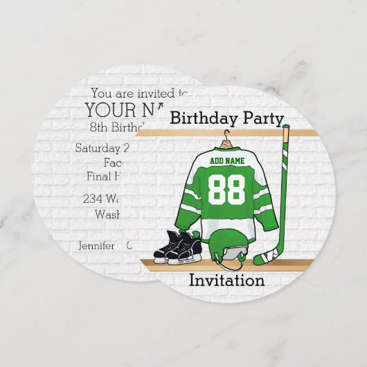 Invitation Jour d'anniversaire du hockey sur glace blanc et v (Devant / Derrière)