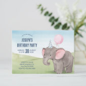 Invitation Jour d'anniversaire d'une belle aquarelle d'élépha (Debout devant)