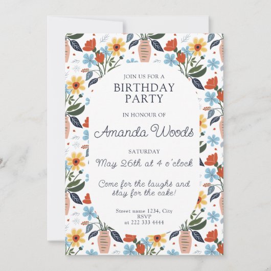 Invitation Jour d'anniversaire exubérant en fleurs (Devant)