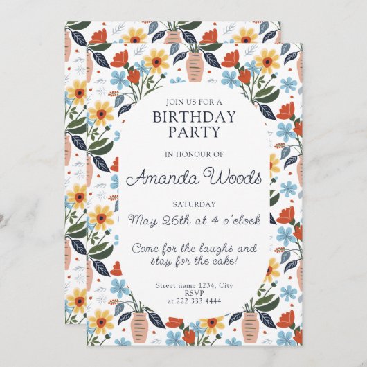 Invitation Jour d'anniversaire exubérant en fleurs (Devant / Derrière)