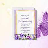 Invitation Jour d'anniversaire fleurons violets or blanc