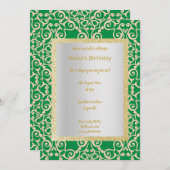 Invitation Jour d'anniversaire Gold Abstrait Vert (Devant / Derrière)
