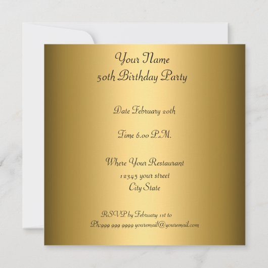 Invitation Jour d'anniversaire Gold Leopard (Dos)