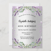 Invitation Jour d'anniversaire lavande argent eucalyptus verd (Devant)