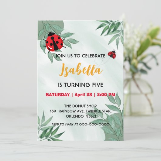Invitation Jour d'anniversaire mignon rouge Polka dot Ladybug (Debout devant)