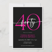 Invitation Jour d'anniversaire minimal rose Quarante Script (Devant)