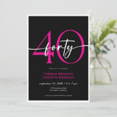 Invitation Jour d'anniversaire minimal rose Quarante Script (Debout devant)