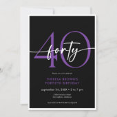 Invitation Jour d'anniversaire minimal violet 40 Script (Devant)