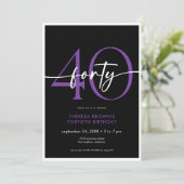 Invitation Jour d'anniversaire minimal violet 40 Script (Debout devant)