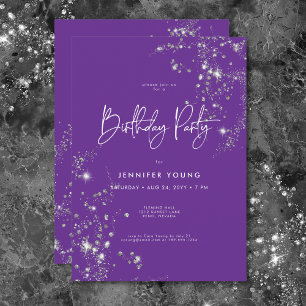 Invitation Jour d'anniversaire, minimaux violets et diamants 