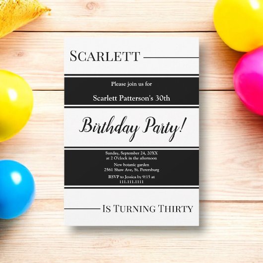 Invitation Jour D'Anniversaire Moderne Noir Et Blanc