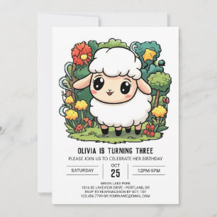 Invitation Jour d'anniversaire numérique des moutons colorés