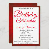 Invitation Jour d'anniversaire Red Sunburst Script (Devant / Derrière)