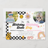 Invitation Jour d'anniversaire Super Jumelage double (Devant)