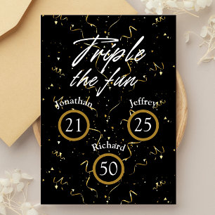 Invitation Jour d'anniversaire triple Le plaisir