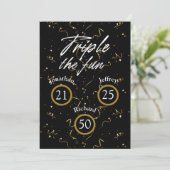 Invitation Jour d'anniversaire triple Le plaisir (Debout devant)