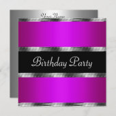 Invitation Jour d'anniversaire violet argent (Devant / Derrière)