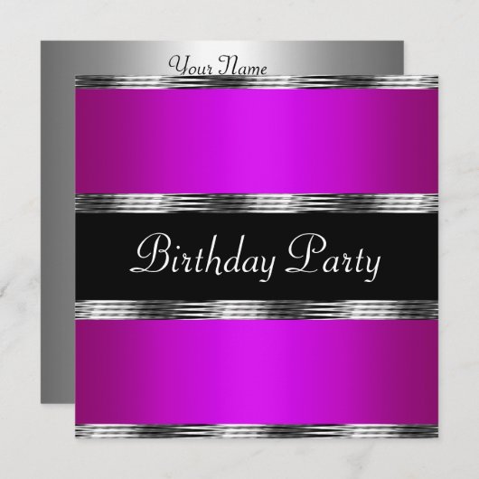 Invitation Jour d'anniversaire violet argent (Devant / Derrière)