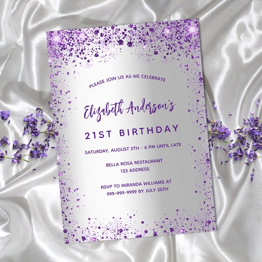 Invitation Jour d'anniversaire violet violet mousseux luxe