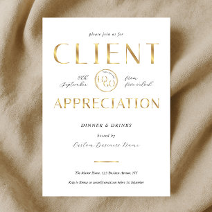 Invitation Jour d'appréciation des clients Logo blanc et or E