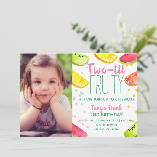 Invitation Jour de 2e anniversaire à l'enfant à thème des fru (Debout devant)