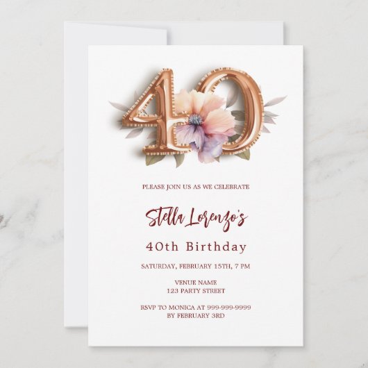 Invitation Jour de 40e anniversaire de pêche à l'or blanc (Devant)