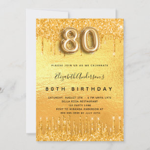 Invitation Jour de 80e anniversaire gouttes de parties scinti