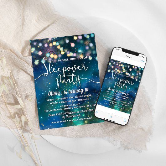 Invitation Jour de couture Galaxy Chaîne Lumières Bleu Annive