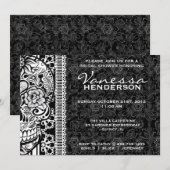 Invitation Jour de fantaisie de crâne de sucre de dentelle de (Devant / Derrière)