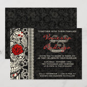 Invitation Jour de fantaisie de crâne de sucre de dentelle de (Devant / Derrière)