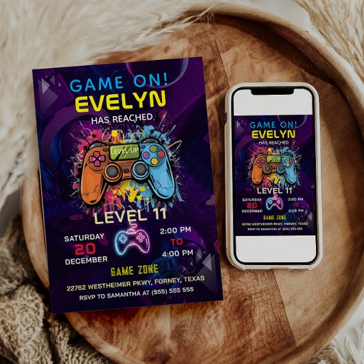 Invitation Jour de fête de jeu vidéo Game On Level Up