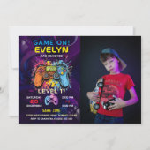 Invitation Jour de fête de jeu vidéo Game On Level Up (Devant)