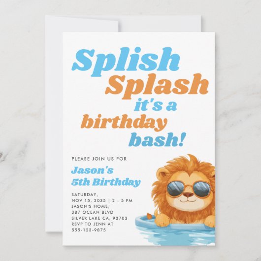 Invitation Jour de fête de la piscine de Splish (Devant)