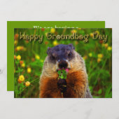 Invitation Jour de Groundhog heureux mangeant la fleur (Devant / Derrière)