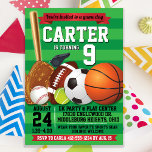 Invitation Jour de jeu Sports Équipe Anniversaire<br><div class="desc">Parfait pour la fête d'anniversaire sportive de votre enfant. Avec,  baseball,  soccer,  football,  tennis,  basket et un arbitre,  cette invitation peut être utilisée pour n'importe quel âge. Correspondance de l'impression recto incluse,  ajouter du texte supplémentaire au verso si nécessaire.</div>