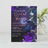 Invitation Jour de la Fête des mariées bleue violette de la f (Debout devant)