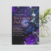 Invitation Jour de la Fille Morte Purple Blue Halloween Party (Debout devant)