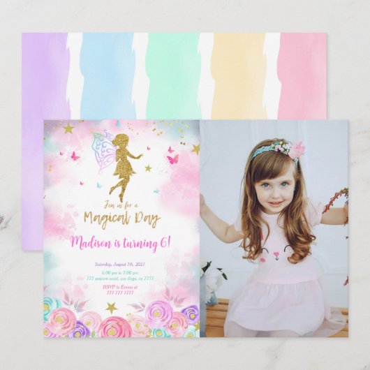Invitation Jour de la Magie, Fée Anniversaire Photo (Devant / Derrière)