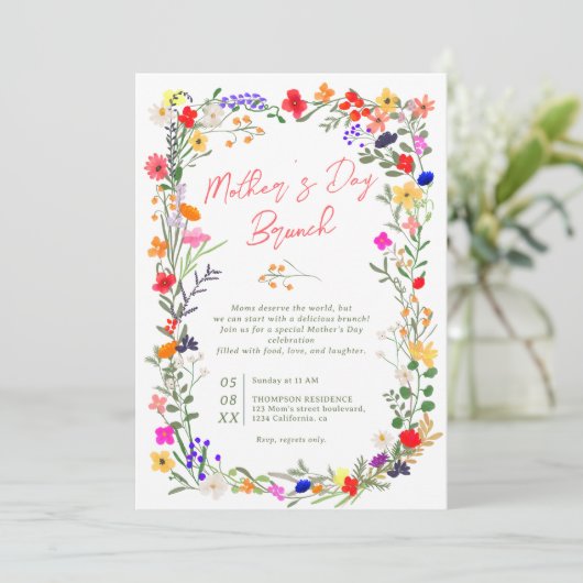 Invitation Jour de la mère de boho chic moderne fleurs sauvag (Debout devant)