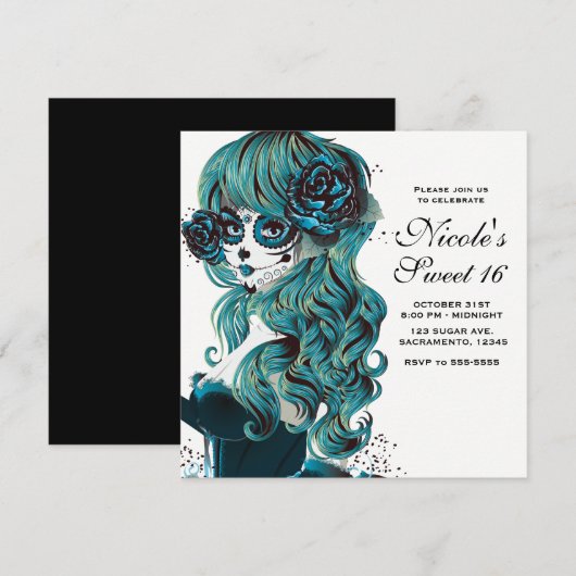 Invitation Jour de la mort beau crâne sucre doux 16 (Devant / Derrière)