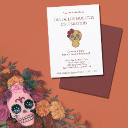 Invitation Jour de la mort crâne de sucre Halloween rouge or